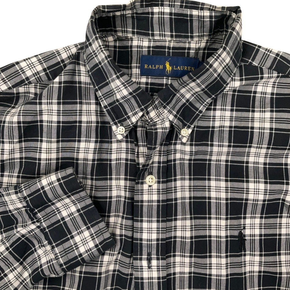 Ralph Lauren Shirt Mens M Black White Plaid Check Preppy Cotton